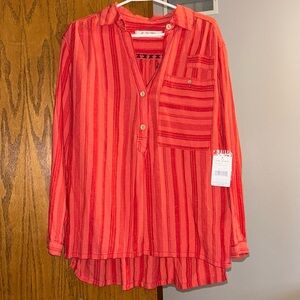 Free People We The Free Shirt Striped Summer Breeze Coral Pocket Size Small